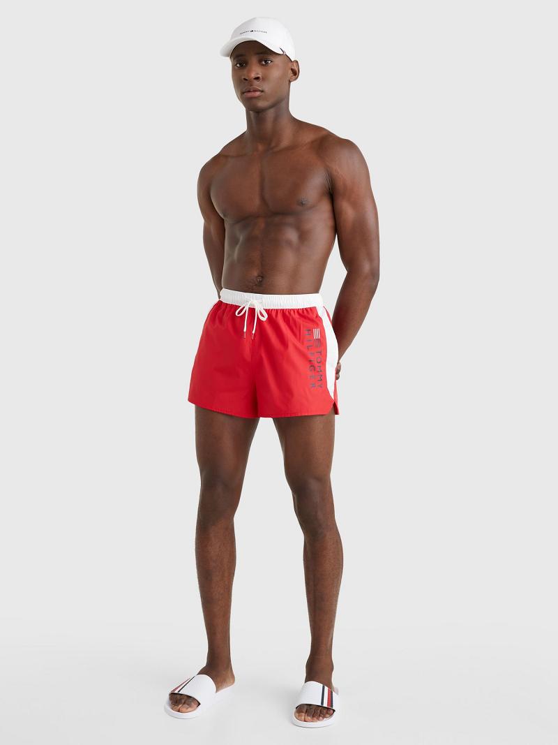 Férfi Tommy Hilfiger Regular fit hilfiger swim trunk Úszóruhák Piros Fehér | HU 891YXF